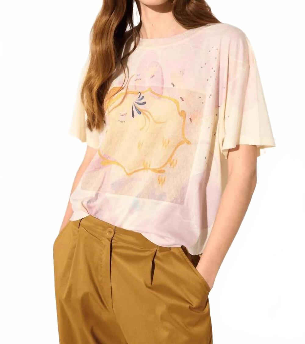 NEW COTELAC loose-fitting pleated printed t-shirt in dorures